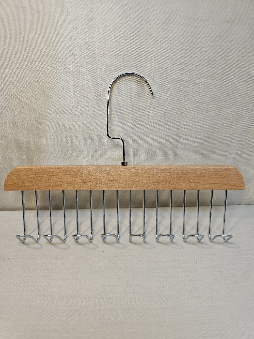 Wood and Chrome Multi-Slot Tie or Belt Hanger - Natural Wood